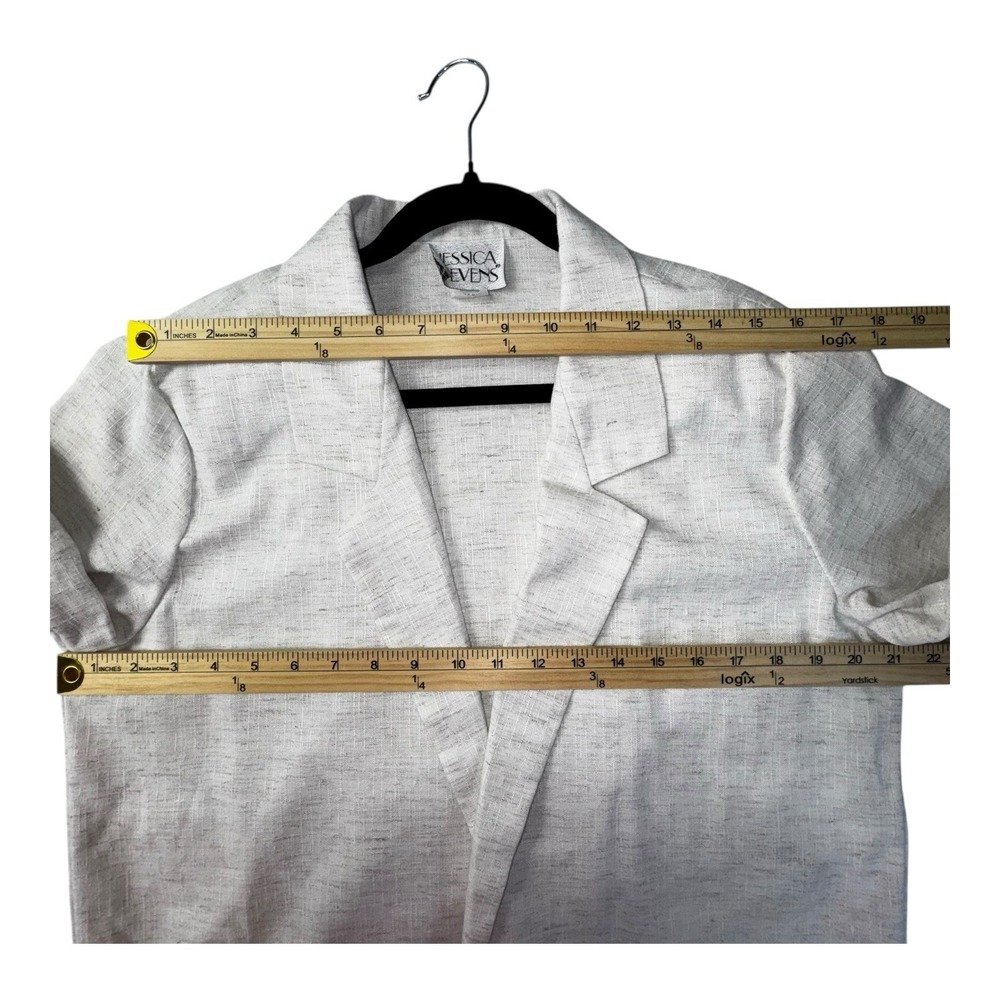 Jessica Stevens Linen Light Long Blazer Ivory Jacket Sz Medium USA Shoulder Pads - Picture 6 of 9